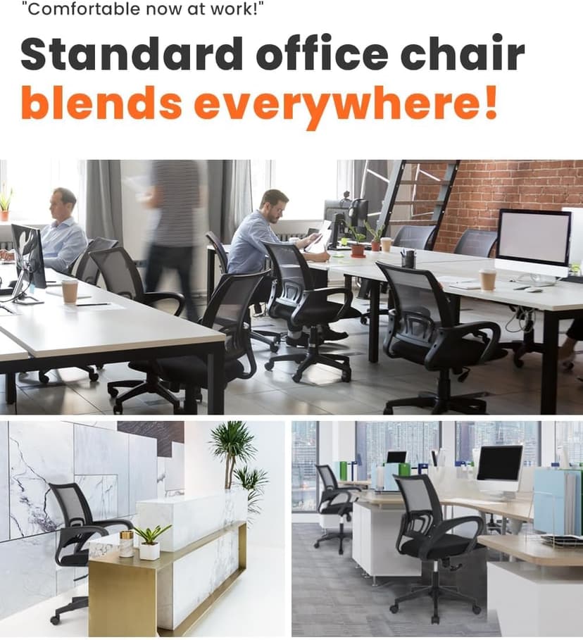 NEO CHAIR Office Desk Computer Chair Ergonomic Mesh Gaming Mid Back Seat with Comfy Lumbar Support Adjustable Height Swivel for Home Task (Black)