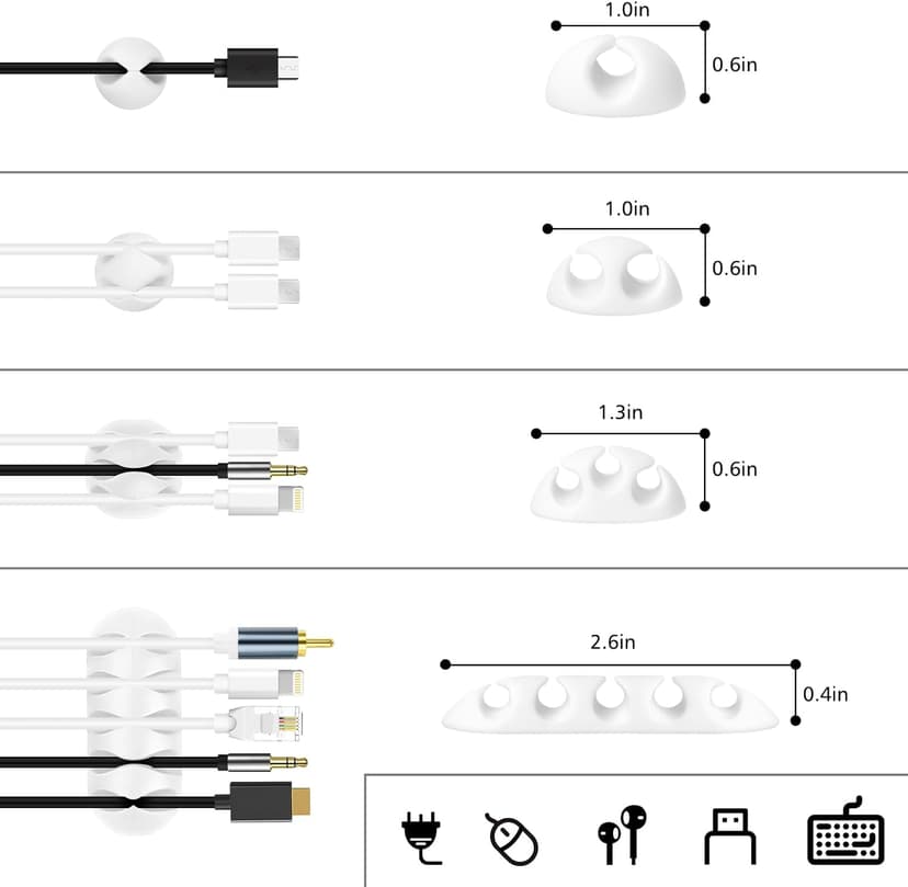 White Cable Management Organizer Kit, 2 Wire Sleeve Protector, 41 Self Adhesive Cable Clips Holder, 10pcs+2 Roll Reusable Cable Ties and 100 Cable Zip Ties for TV Computer Cord Tidy Under Desk