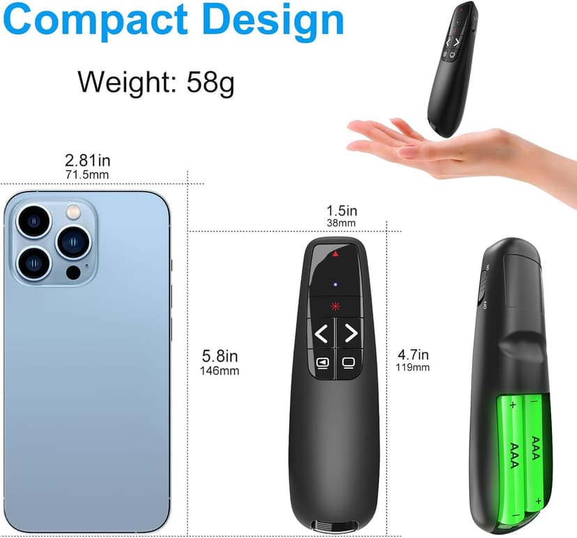 Presentation Clickers for PowerPoint, Clicker for Laptop Presentations Remote, USB Wireless Presenter Remote, Power Point Remote Clicker for Computer/Mac/PPT/Google Slide Advancer