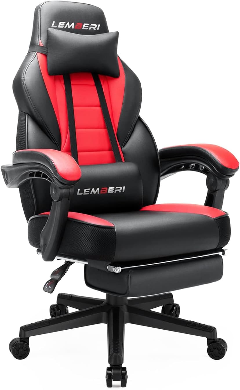 LEMBERI Video Game Chairs with footrest, Big and Tall Gamer Chair for Adults, 400lb Capacity, Racing Style Computer Chair with Headrest and Lumbar Support