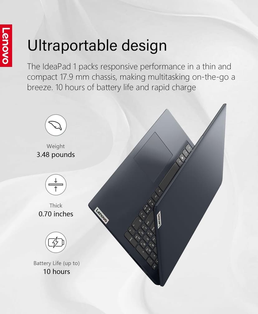 Lenovo Ideapad 1 Laptop, 15.6" FHD (1920x1080) IPS 300nits Anti-Glare Display, Touch, Ryzen 5 7520U, 8GB RAM, 512GB Storage, AMD Radeon Graphics, HDMI, Windows 11, HDMI, Abyss Blue