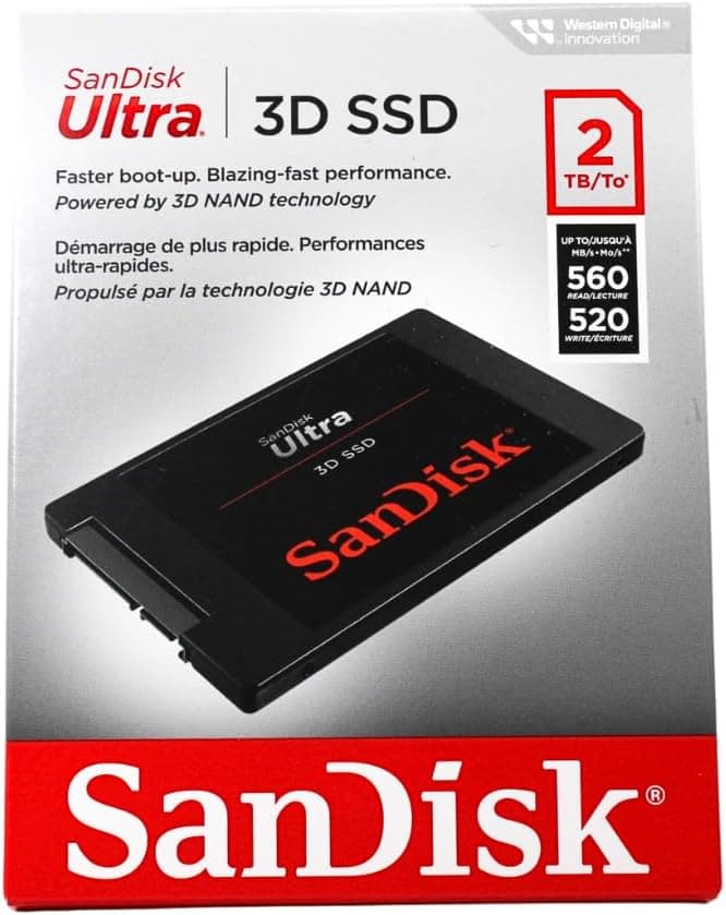 SanDisk Ultra 3D NAND 2TB Internal SSD - SATA III 6 Gb/s, 2.5"/7mm, Up to 560 MB/s - SDSSDH3-2T00-G26