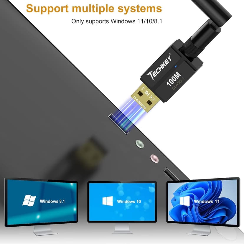 Long Range USB Bluetooth 5.3 Adapter for Desktop PC - 328FT Wireless Transfer for Mouse, Keyboard, Headphones - Win11/10/8.1 Support