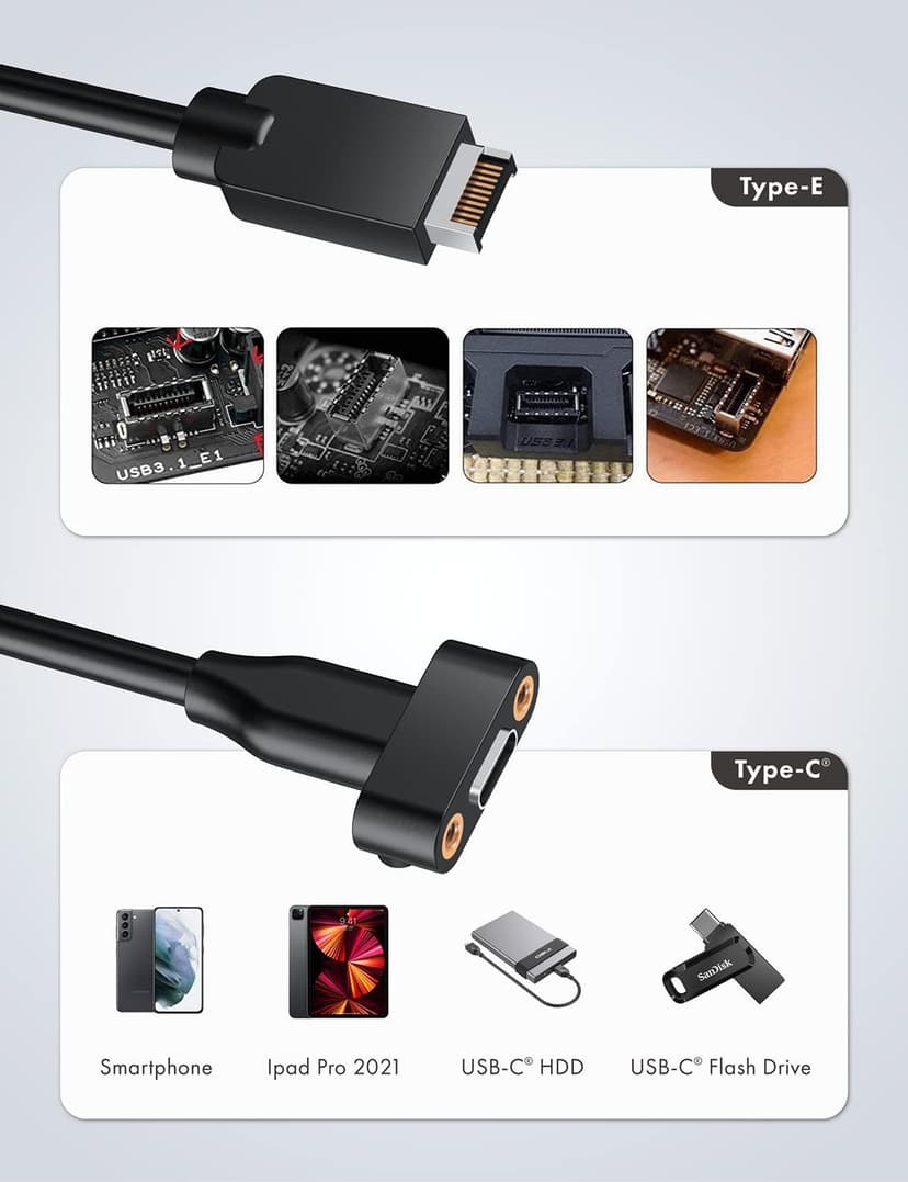 GRAUGEAR 20Gbps USB 3.2 Gen 2x2 USB-C Front Panel Type-C Adapter, Motherboard Header Extension Cable, USB-C to USB3.2 Type-E Key-A 20-Pin Connector with PCIe Bracket, 23.6 in [G-AD-ETC-10G]