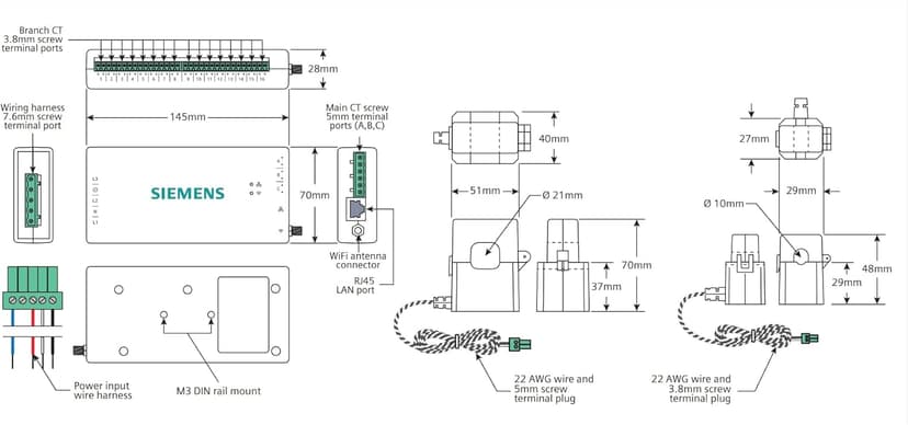 SIEMENS Inhab Smart Home Energy Monitor with 16-50Amp Circuit Level Sensors and 2-200Amp Main Sensors for Real Time Electricity Monitoring and Metering