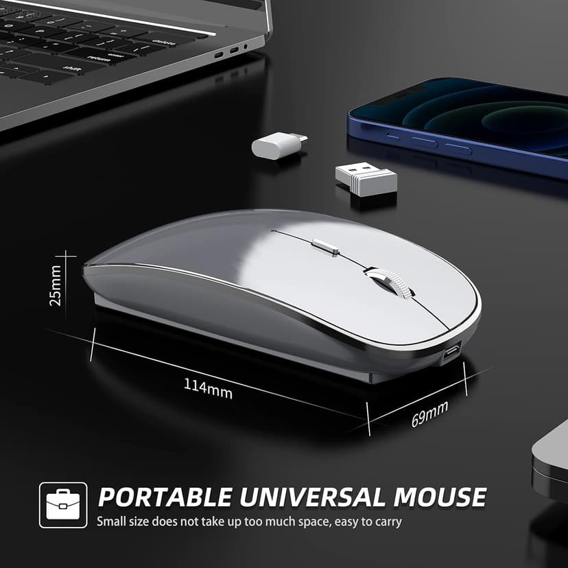 Wireless Mouse Chargeable Portable Silent USB and Type-C Dual Mode Wireless Mouse 3 Adjustable DPI for Laptop, Mac, Android, PC (Q23S Black) (Grey)