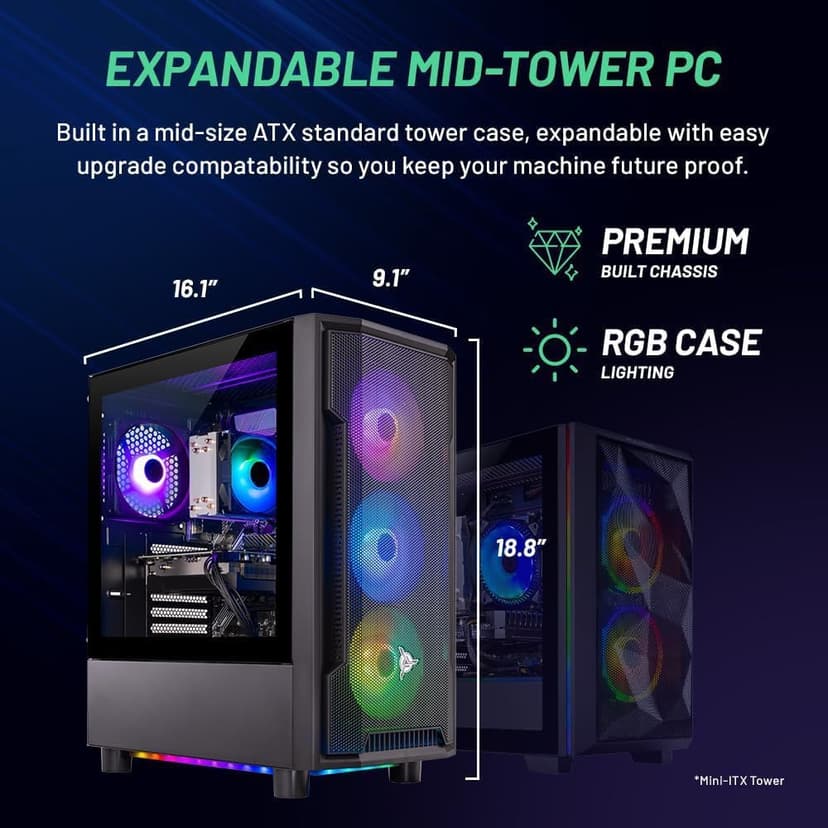 Skytech Gaming Shadow Desktop PC, Intel i5 13400F 2.5 GHz (4.6GHz), NVIDIA RTX 4060 8GB, 2TB NVMe SSD, 32GB DDR5 RAM 5200 RGB, 650W Gold PSU, Wi-Fi, Win 11