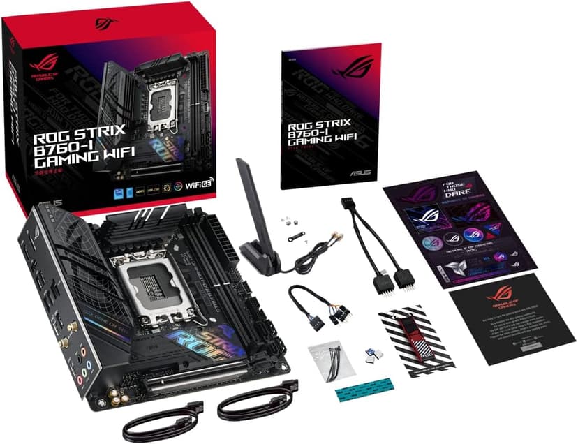 ASUS ROG Strix B760-I Gaming WiFi 6E Intel® B760(13th and 12th Gen)LGA 1700 mini-ITX motherboard,8 + 1 power stages,DDR5 up to 7600 MT/s, PCIe 5.0,2xM.2 slots,USB 3.2 Gen 2x2 Type-C,Aura Sync RGB