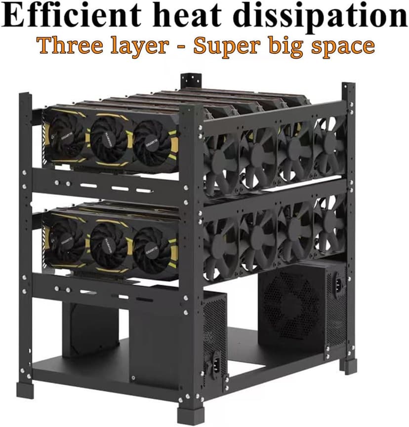 Mining Rig Frame for 12GPU, Steel Open Air Miner Mining Frame Rig Case, Support to Dual Power Supply for Crypto Coin Currency Bitcoin ETH ETC ZEC Mining Tools - Frame Only, Fans & GPU is not Included
