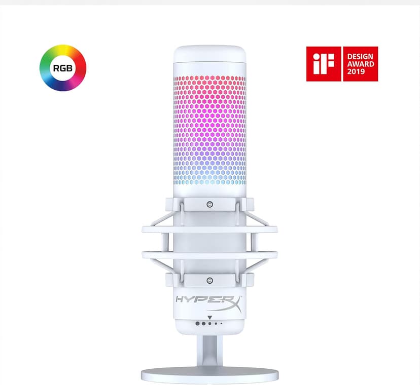 HyperX QuadCast S – RGB USB Condenser Microphone for PC, PS5, Mac, Anti-Vibration Shock Mount, 4 Polar Patterns, Pop Filter, Gain Control, Gaming, Streaming, Podcasts, Twitch, YouTube, Discord – White