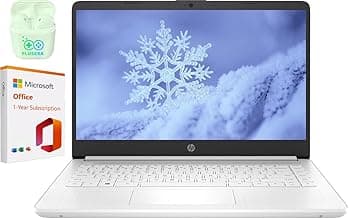 HP 14" LED Business Laptop Computer, 16GB RAM 320GB Storage (64GB eMMC+256GB SD Card), Intel Quad-Core N4120, Windows 11 S Laptop with 1-Year Microsoft Office 365, PLUSERA Earphones, White