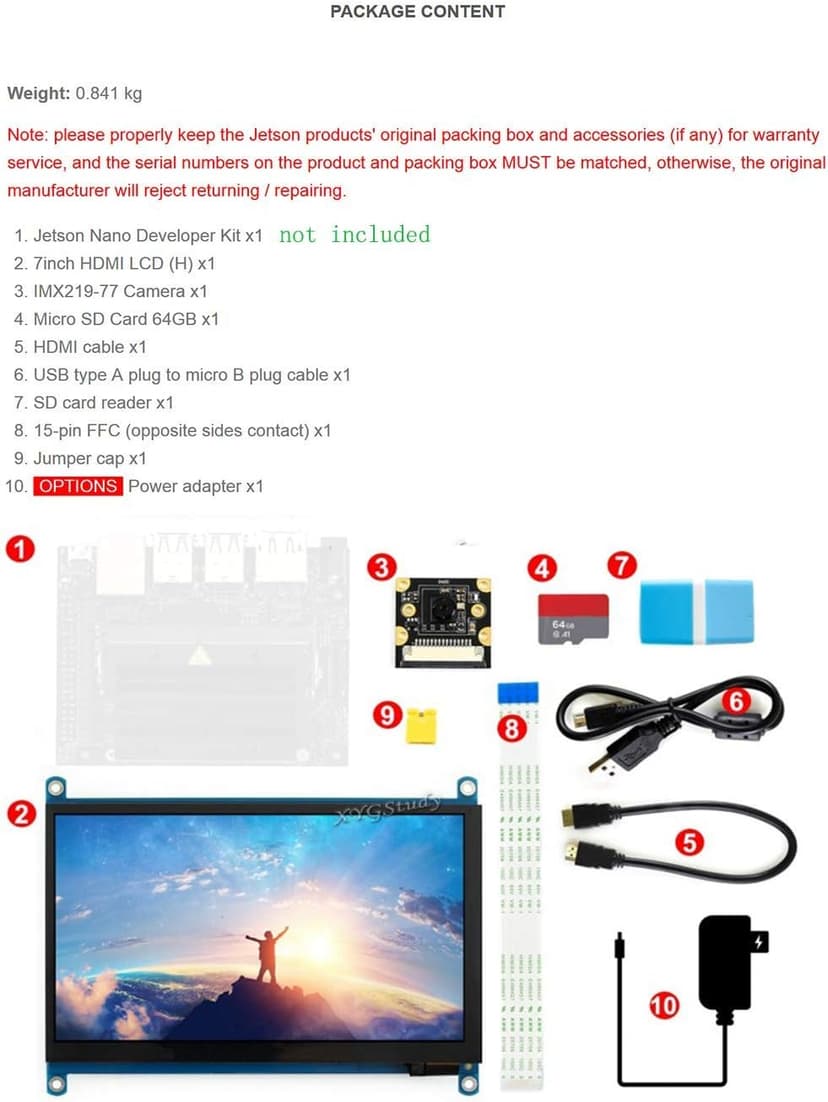 Jetson Nano Developer Accessories Kit for Small Powerful Computer AI Development Board with 7 inch IPS Touch HDMI Screen LCD Display Micro Card 64GB Camera Module @XYGStudy (AcceC)