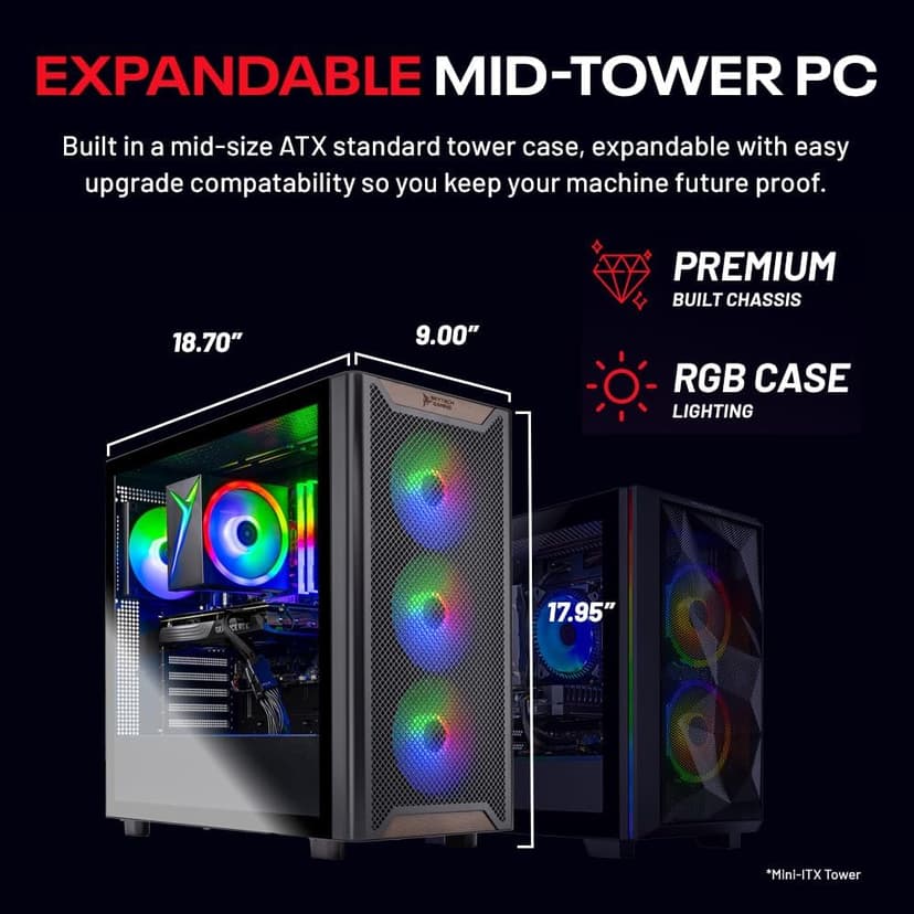 Skytech Chronos Gaming PC Desktop, Ryzen 7 7700 3.8 GHz (5.3GHz Turbo Boost), AMD RX 9070 XT 16GB GDDR6, 2TB Gen4 NVMe SSD, 32GB DDR5 RAM 6000 RGB, 850W Gold ATX 3.0 PSU, Wi-Fi, Win 11
