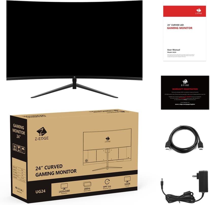 Z-Edge UG24 24-inch Curved Gaming Monitor 180Hz Refresh Rate, 1ms MPRT, FHD 1080 Gaming Monitor, R1650 Curved