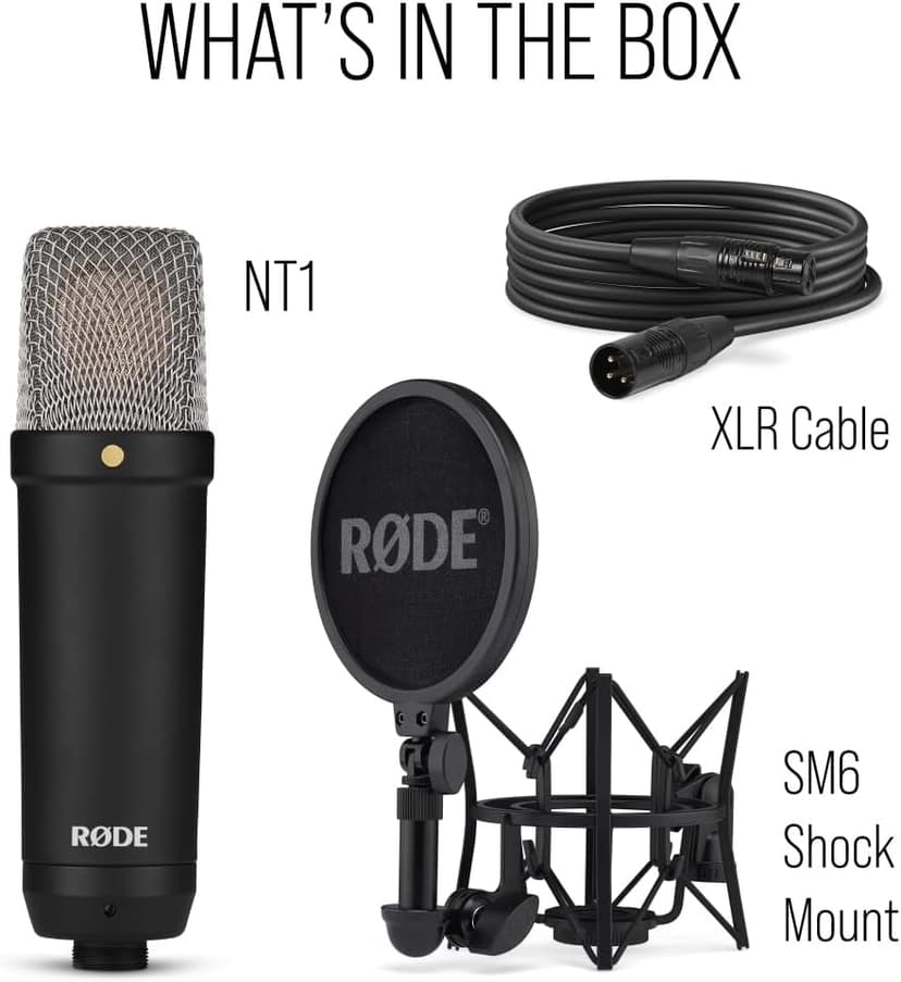 RØDE NT1 Signature Series Condenser Microphone with SM6 Shockmount and Pop Filter - Black
