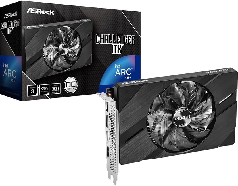 ASRock Intel ARC A380 Challenger ITX 6GB OC GDDR6 96-bit DisplayPort HDMI 0dB Silent Cooling 2250 MHz 7680 x 4320 PCI Express4.0 Graphics Card 500W