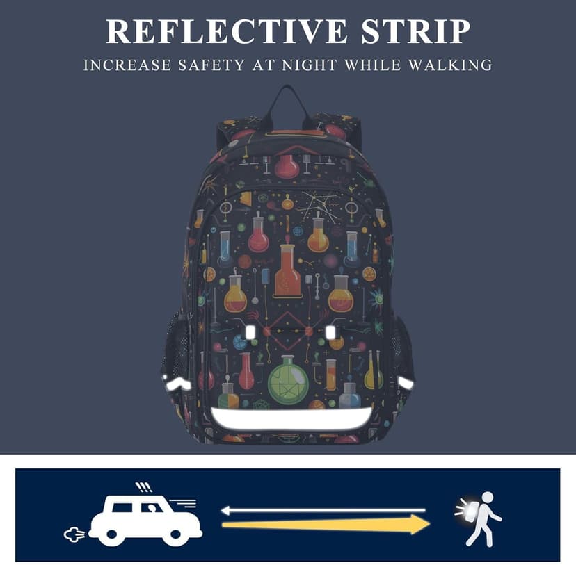 Cartoon Chemistry Backpack Kids School Bag Lightweight Laptop Backpack Elementary Capacity Student Bookbags for Travel Daypack with Reflective Stripes