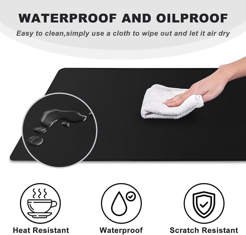 Large Mouse Pad, Desk Mat Office Desk Pad Gaming Mouse Pad with Stitched Edges, 31.5" x 15.7" Mousepad with Non-Slip Waterproof Rubber Base for PC Laptop Desk Home Office Accessories, Black