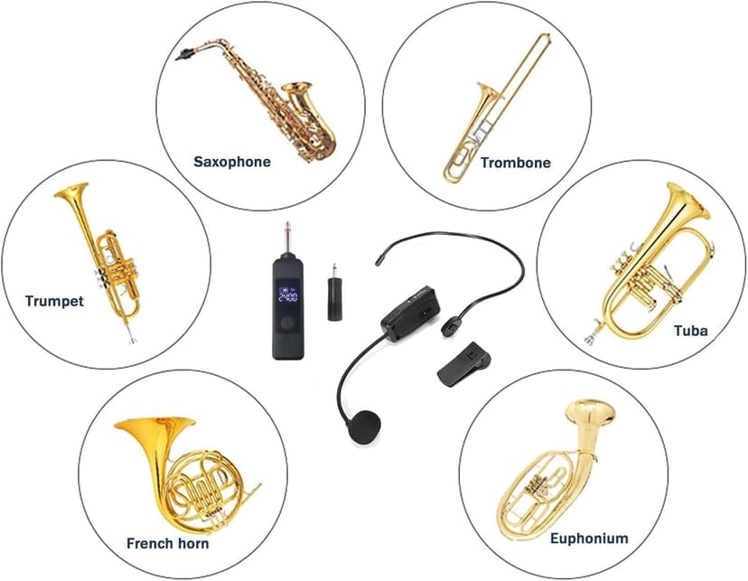 Wireless Saxophone Microphone System, Clip on Instrument Microphone Suitable for Saxophones and Speakers, Multi-Purpose Microphone, Wireless Receiver and Transmitter, 180 Foot Range