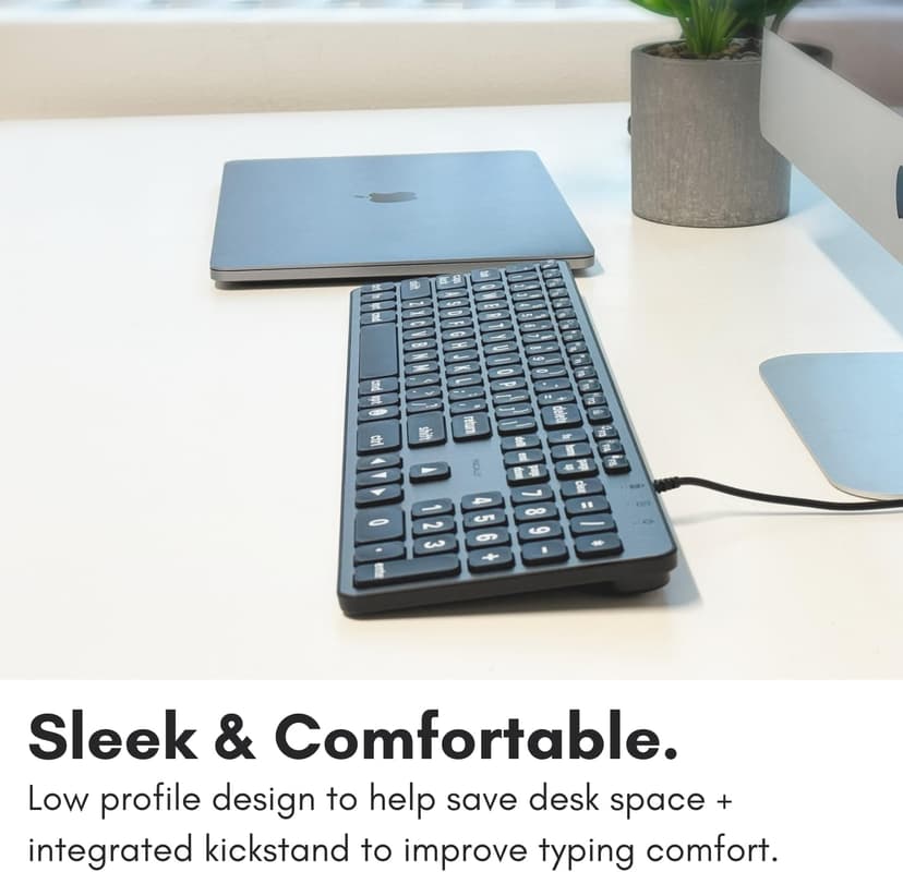 Macally Wired Keyboard for Mac (USB C + A) - Large Print and Backlit for Apple - 107 Key Full Size Large Letters USB C Keyboard for MacBook Pro/Air, Mac mini, iMac