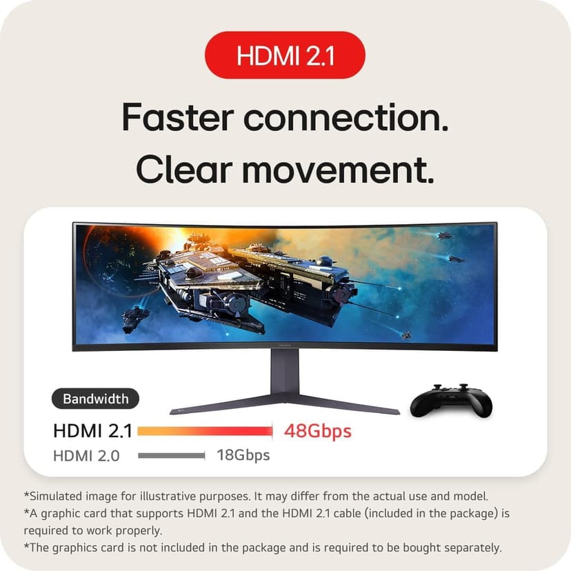 LG 45GR65DC-B Ultragear Curved Gaming Monitor 45-Inch 32:9 QHD 200Hz 1ms UltraWide Display AMD FreeSync Premium Pro VESA DisplayHDR 600 HDMI 2.1 x2 DP UBS x3 Tilt/Height/Swivel Stand - Black