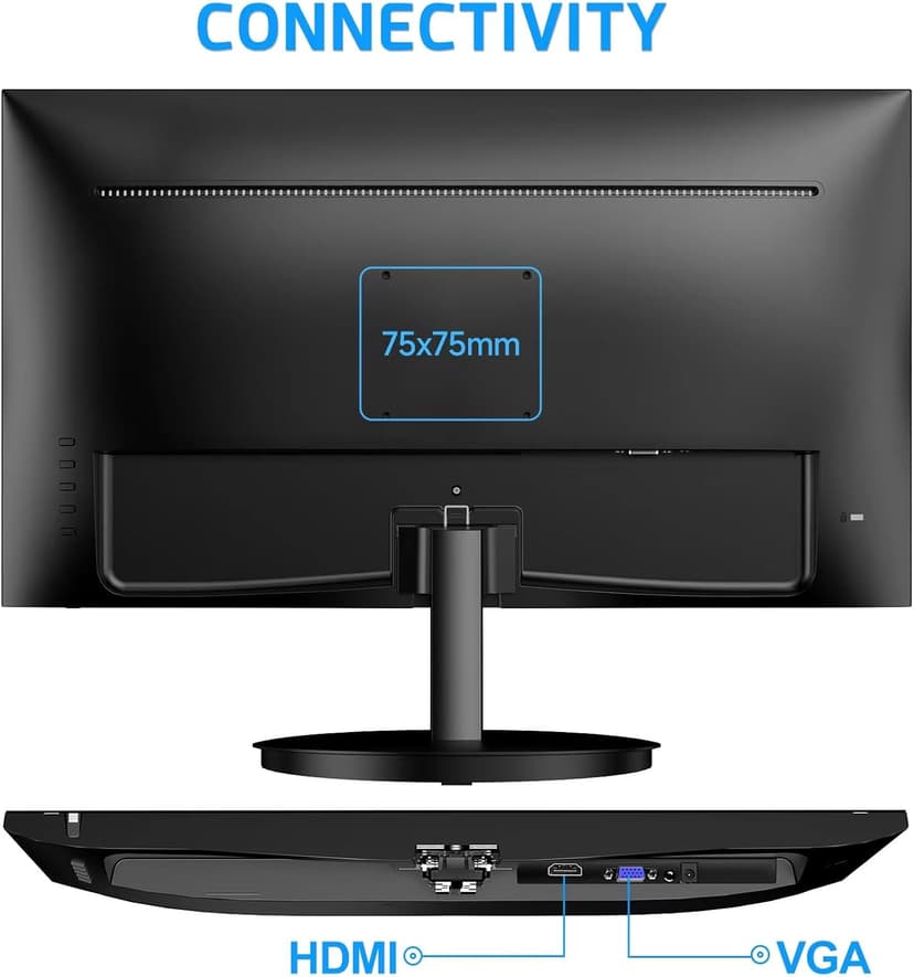 22 Inch Monitor with HDMI VGA Port, 1080P 75Hz Full HD VA LED Ultra Thin Bezel Display, Flicker-Free, Blue Light Filter, Built-in Speakers, Tilt Adjustment