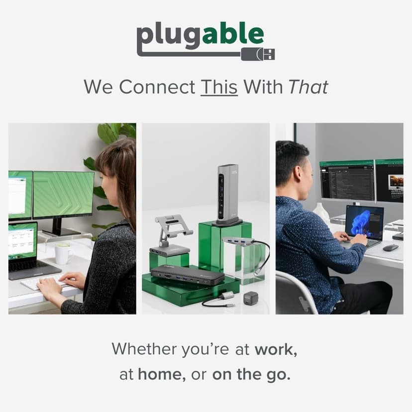 Plugable USB 3.0 and USB-C Universal Laptop Docking Station with 2 HDMI Ports for Windows, Mac (Driver Required), and ChromeOS. Gigabit Ethernet, Audio