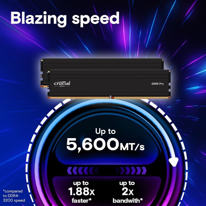 Crucial Pro 128GB Kit (2x64GB) DDR5 RAM, 5600MHz (or 5200MHz or 4800MHz) Desktop Gaming Memory UDIMM, Compatible with Latest Intel & AMD CPU CP2K64G56C46U5