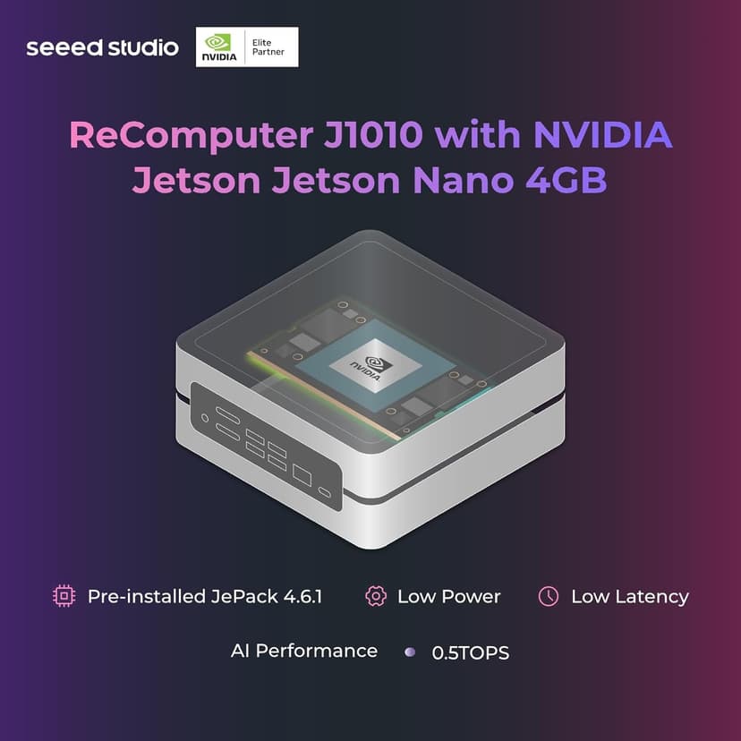 Seeed studio NVIDIA Jetson Nano Edge AI Device - reComputer J1010 Kit, Aluminium Case, Pre-Installed Jetpack System. Mini PC with 0.5 TFLOPs (FP16), Power Supply NOT Included