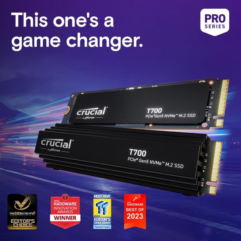Crucial T700 2TB Gen5 NVMe M.2 SSD with Heatsink - Up to 12,400 MB/s - DirectStorage Enabled - CT2000T700SSD5 - Gaming, Photography, Video Editing & Design - Internal Solid State Drive