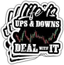 3 Pcs Life is Ups and Downs Day Trader Stock & Forex Trading Sticker Day Trader Forex Trading Chart Stock Trading Accessories Stickers Gift Laptop Bottle Phone Car Helmet Hard Hat Funny Gifts 3"x3"