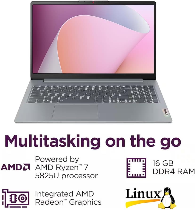 Lenovo IdeaPad Slim 3 Linux Laptop, 15.6" FHD Touchscreen Laptop, 8-Core AMD Ryzen 7 5825U, 16GB RAM, 512GB SSD, Keypad, SD Card Reader, Stylus Pen + External Portable SSD + USB Hub, Linux Ubuntu OS