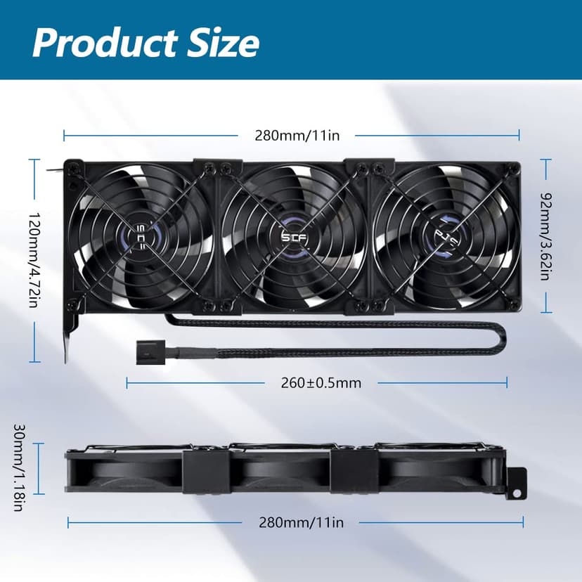 ‌SCCCF Graphics Card Cooler with Dual 90mm & 92mm PWM Fans - PCI Slot Mountable VGA/GPU Cooling System, High Airflow Quiet Cooling