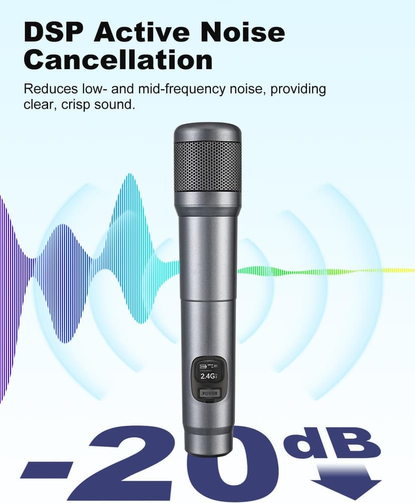 Wireless Microphone, Dual Handheld Dynamic Mic with Rechargeable Receiver, 40H Duration, 200ft Range, Plug and Play, Karaoke Microphone for Singing, Karaoke, Meeting, Church, Wedding