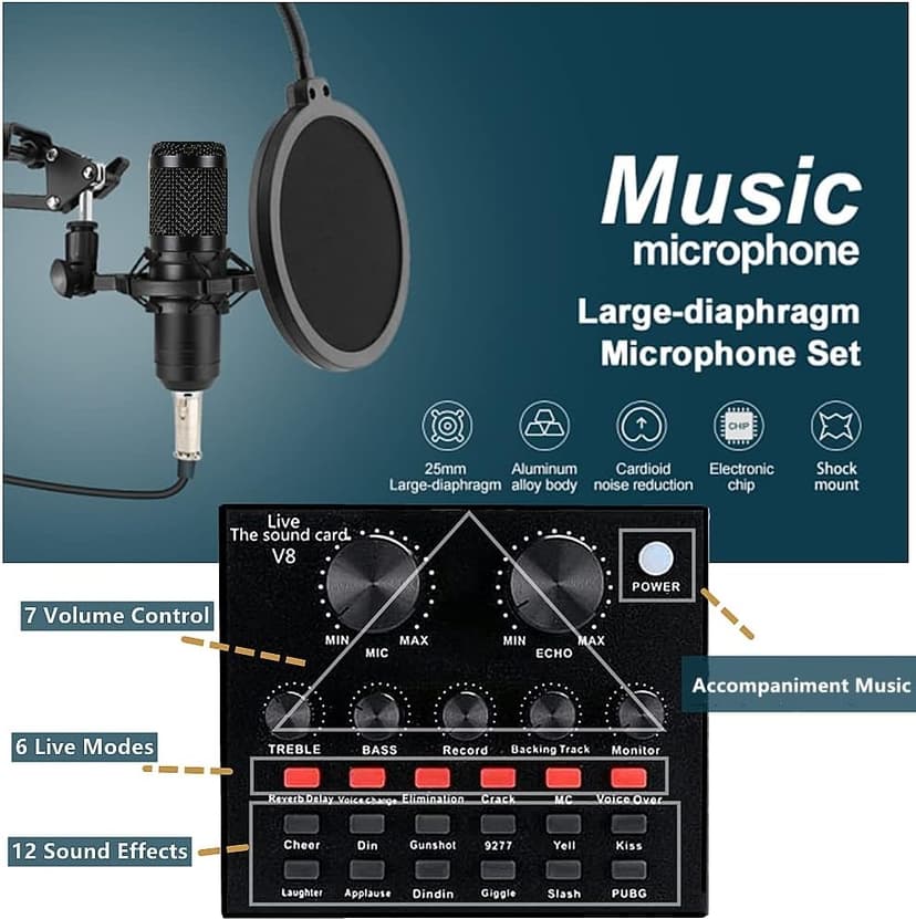 Podcast Equipment Bundle, BM-800 Condenser with Voice Changer, Recording Studio Package - Podcast Microphone Bundle for Laptop, Streaming/Live Broadcast/YouTube Recording (AM200-V8)
