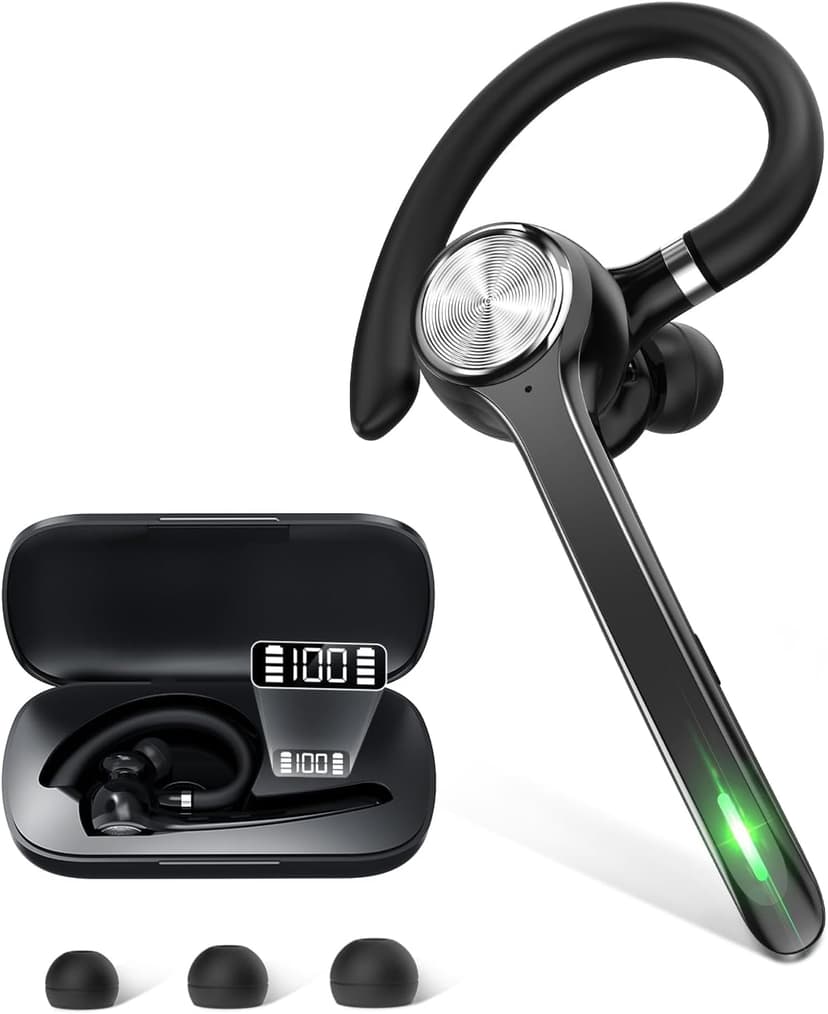 Bluetooth Headset, Wireless Bluetooth Earpiece with 500mAh Charging Case 72 Hours Talking Time Built-in Microphone for iOS Android Cell Phone, V5.1 Hand-Free Headphones for Trucker, Office-Dark