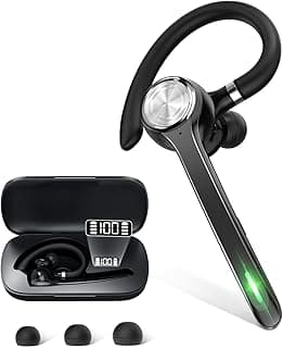 Bluetooth Headset, Wireless Bluetooth Earpiece with 500mAh Charging Case 72 Hours Talking Time Built-in Microphone for iOS Android Cell Phone, V5.1 Hand-Free Headphones for Trucker, Office-Dark