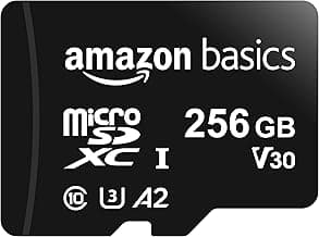 Amazon Basics Micro SDXC Memory Card with Full Size Adapter, A2, U3, Read Speed up to 100 MB/s, 256 GB, Black