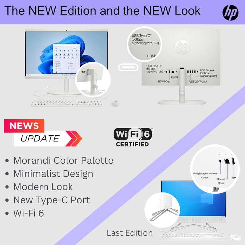 HP All-in-One Desktop Computer 2025 Premium, 21.5" FHD Display, Dual-Core Intel Processor, 32GB RAM, 1TB Storage (500GB SSD + 500GB Ext), Webcam, Win 11 Pro, Lifetime Office 2024 +HubxcelAccessory