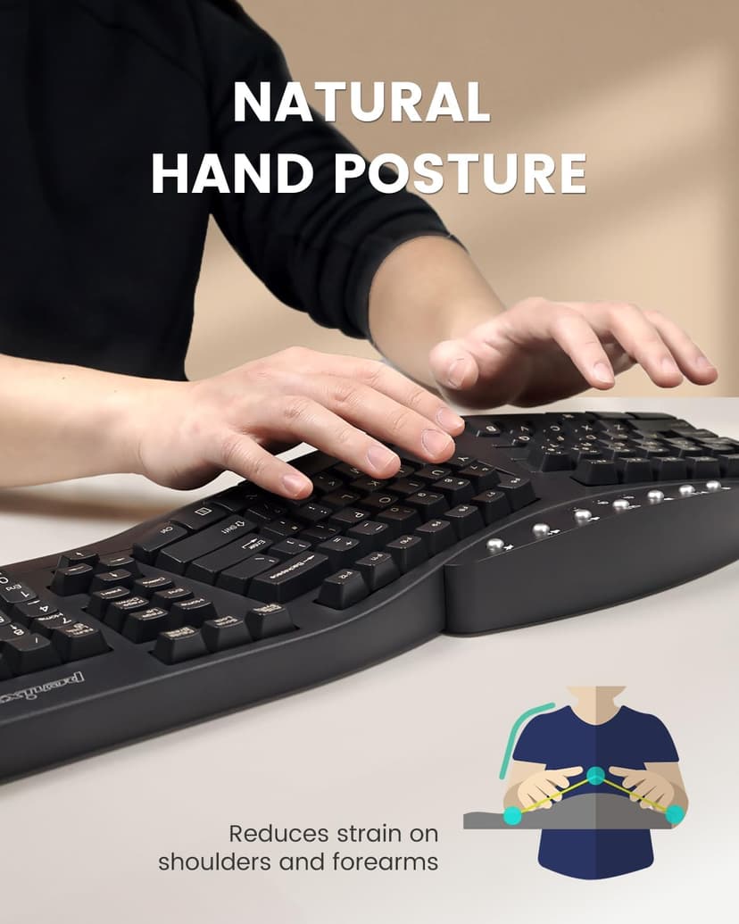 Perixx PERIBOARD-512B Wired Ergonomic USB Keyboard - Bulky 19.1x9.3x2 inches Split Design - Black - NDAA Compliant - US English