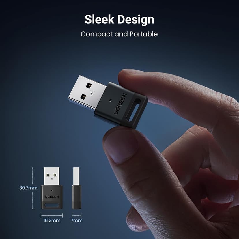 UGREEN USB Bluetooth 5.3 Adapter for PC, Plug & Play for Windows 11/10/8.1, Bluetooth Receiver & Transmitter for Keyboard/Mouse/Headphone/Speakers/Printer
