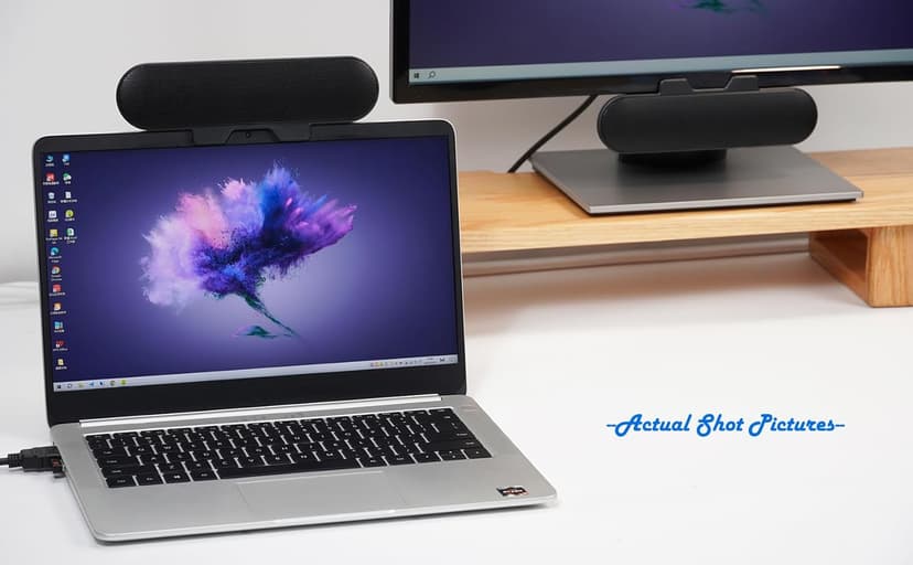 Computer Speakers for Desktop PC Monitor, External Speakers for Laptop, USB-Powered, Plug-n-Play, Wired, Clip-On, Small Computer Soundbar for PC, with Loud Sound, Rich Bass, G-Sensor, USB-C Adapter