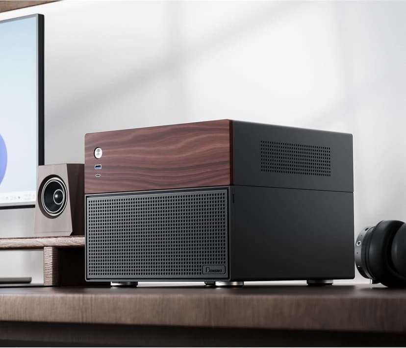 JONSBO N4 Black NAS Pc Case, Walnut Wood, 8-Drive Bay/6 * 3.5 "HDD (4 hot-swap,2 Non hot-swap),2 * 2.5SSD,Micro ATX Chassis, USB3.2Gen2Type-C, 1x120mm Fan Built-in, Black