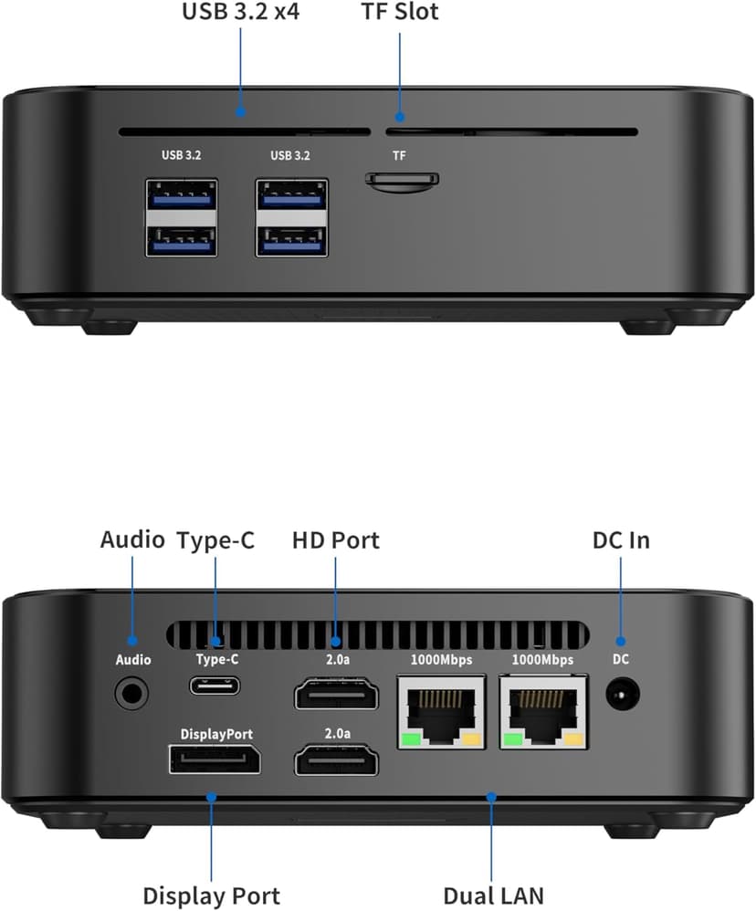 DreamQuest Mini PC Linux Preinstalled, Intel N150 (up to 3.6GHz) Mini Desktop Computers 16GB DDR4 512GB SSD, USB C, DP, HDMI, USB 3.2, Dual LAN,WiFi, Bluetooth, Support 4K 60Hz, Support Windows 11 Pro