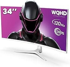 CRUA 34" Curved Gaming Monitor, WQHD 3440x1440, 120Hz Computer Monitors, 1500R VA Screen, 120% sRGB, AMD FreeSync, Blue Light Filter, HDMI 2.0 & DP 1.4, Wall Mountable Installs- White