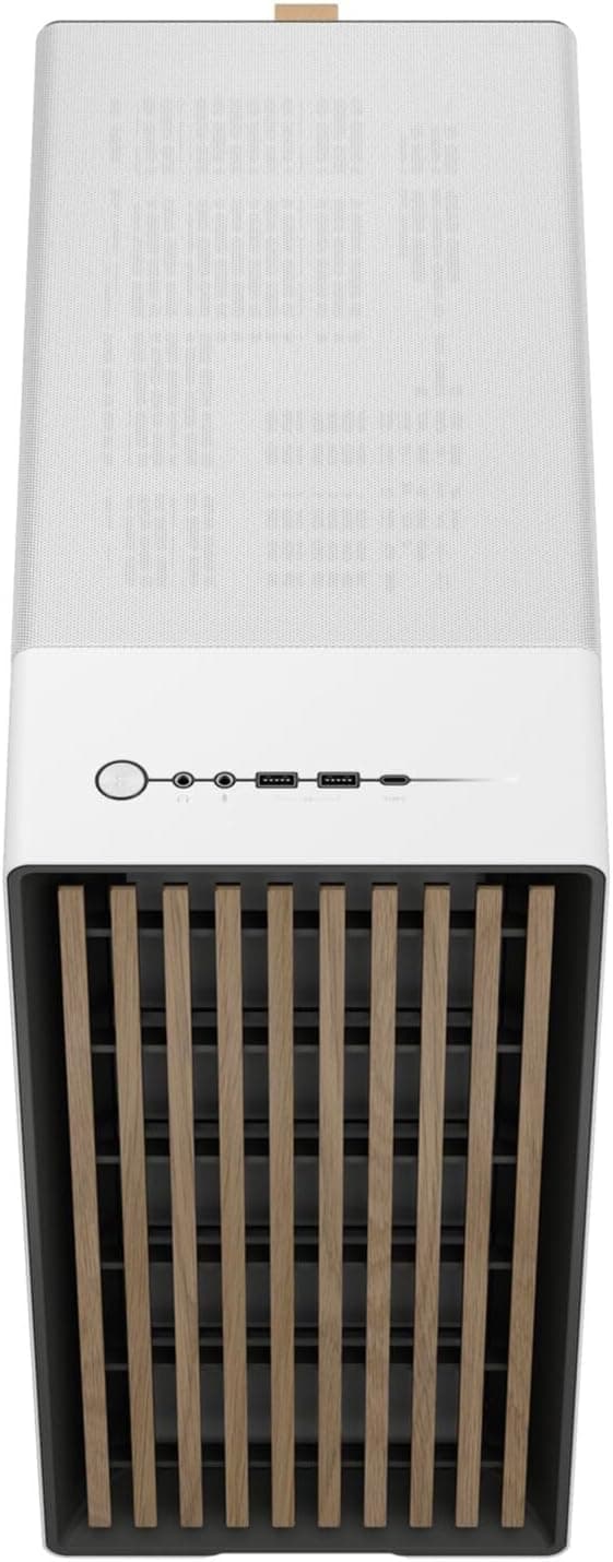 Fractal Design North Chalk White Tempered Glass Clear - Genuine Oak Wood Front - Glass Side Panel - Two 140mm Aspect PWM Fans Included - Type C USB - ATX Airflow Mid Tower PC Gaming Case