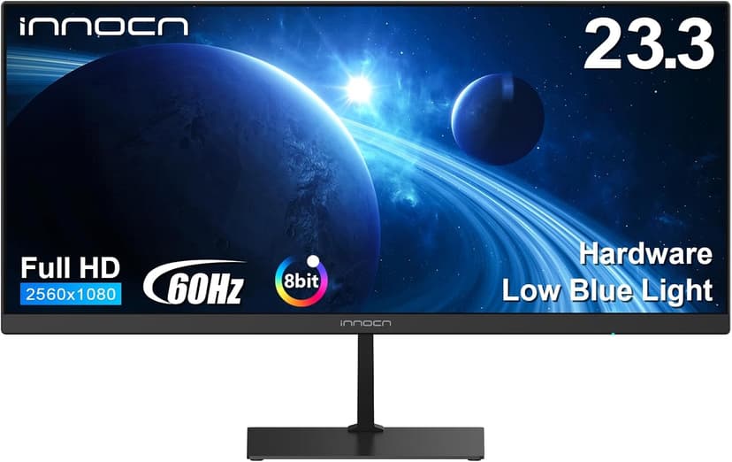 INNOCN 23 Inch Widescreen Computer Monitor WFHD 2560 x 1080p HDMI DisplayPort PC Monitor, Tilt Adjustable, Eye Care, Black