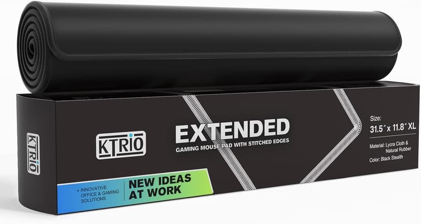 KTRIO Large Gaming Mouse Pad with Superior Micro-Weave Cloth, Extended Desk Mousepad with Stitched Edges, Non-Slip Base, Water Resist Keyboard Pad for Gamer, Office & Home, 31.5 x 11.8 in, Black