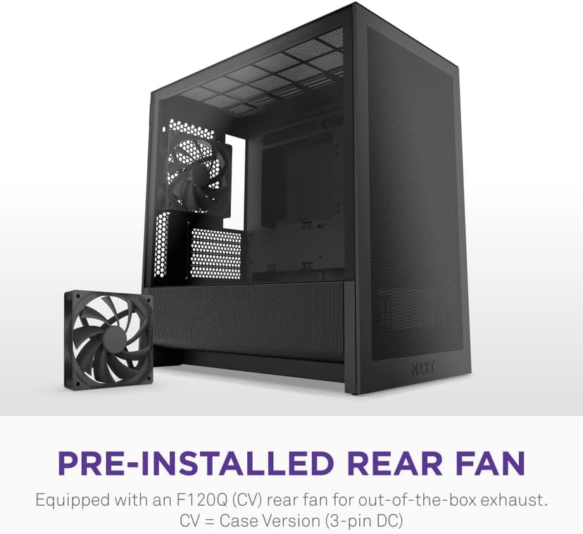NZXT H3 Flow – Micro-ATX PC Case – Optimized Airflow – Includes 1 x 120mm Rear Fan – Supports Full-Sized GPUs – Fits 280mm Front, 240mm Top Radiator – Back-Connect Motherboard – Black