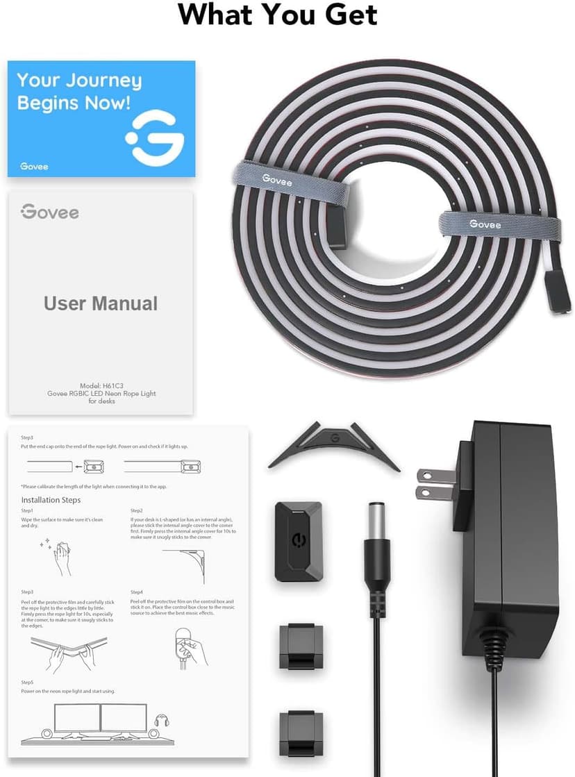 Govee RGBIC Gaming Lights, 10ft Neon Rope Lights Soft Lighting for Gaming Desks, LED Strip Lights Syncing with Razer Chroma, Support Cutting, Smart App Control, Music Sync, Adapter (Only 2.4G Wi-Fi)